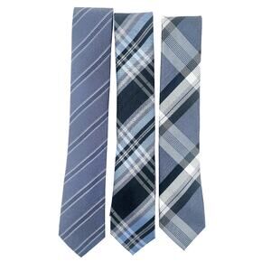 Kenneth Cole Reaction Lot of 3 Neckties Ties Plaids Stripes Black Blue Gray